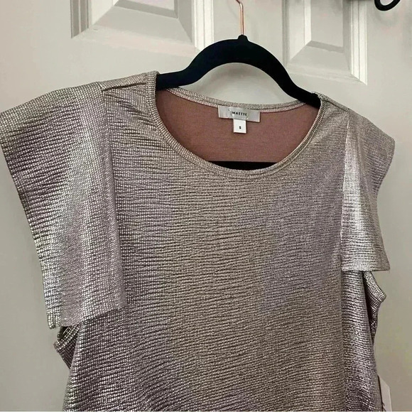 NWT Maette Women’s Metallic Flutter Cap Sleeve Day To Night Feminine Blouse‎ S - Picture 6 of 8